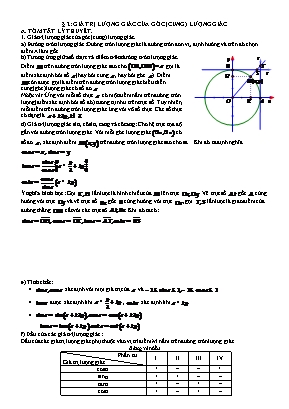 Đề cương ôn tập Đại số Lớp 10 - Chương 6 Cung và góc lượng giác. Công thức lượng giác - Bài 2 Giá trị lượng giác của góc (cung) lượng giác